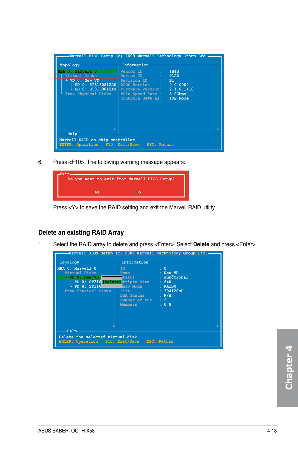 Chapter 4, Delete an existing raid array | Asus Sabertooth X58 User Manual | Page 111 / 128