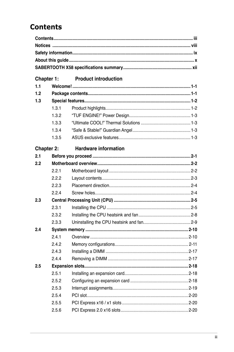 Asus Sabertooth X58 User Manual | Page 3 / 128