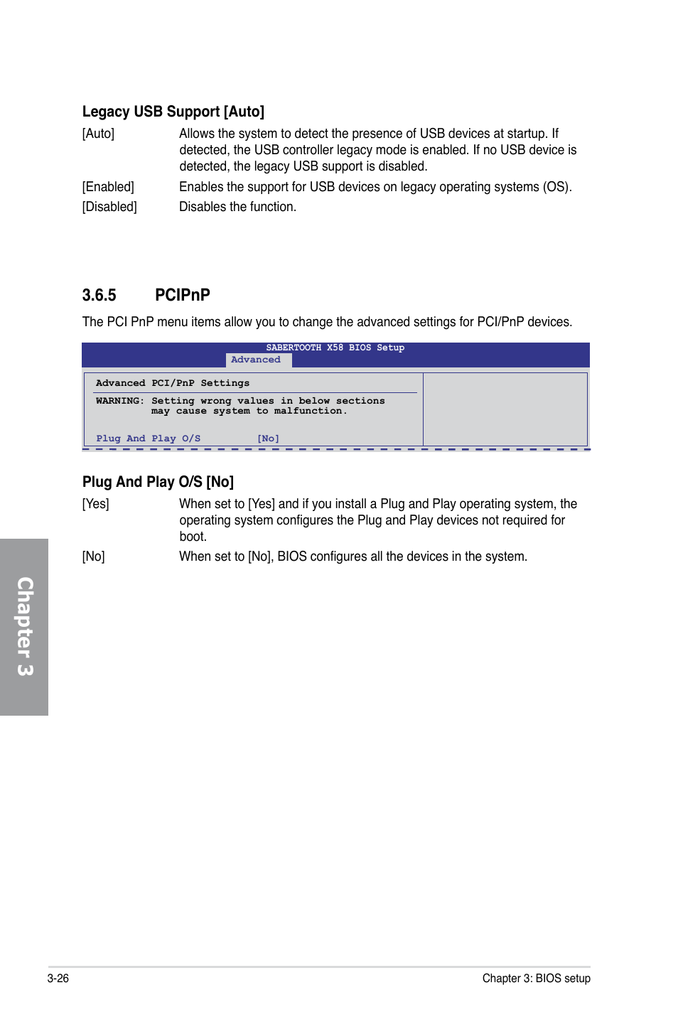 5 pcipnp, Pcipnp -26, Chapter 3 | Asus Sabertooth X58 User Manual | Page 84 / 128