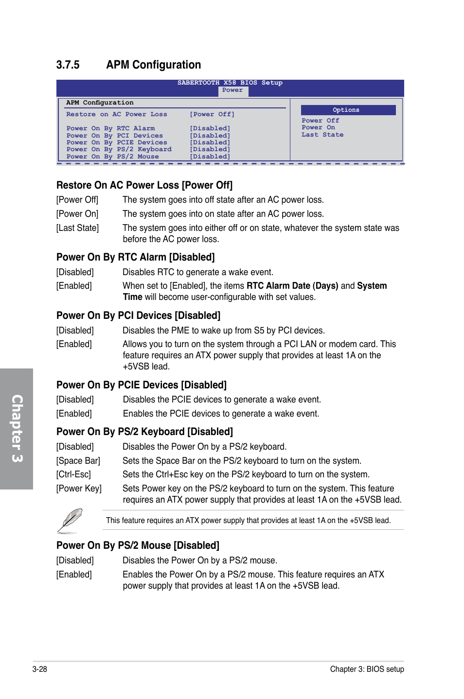 5 apm configuration, Apm configuration -28, Chapter 3 | Asus Sabertooth X58 User Manual | Page 86 / 128