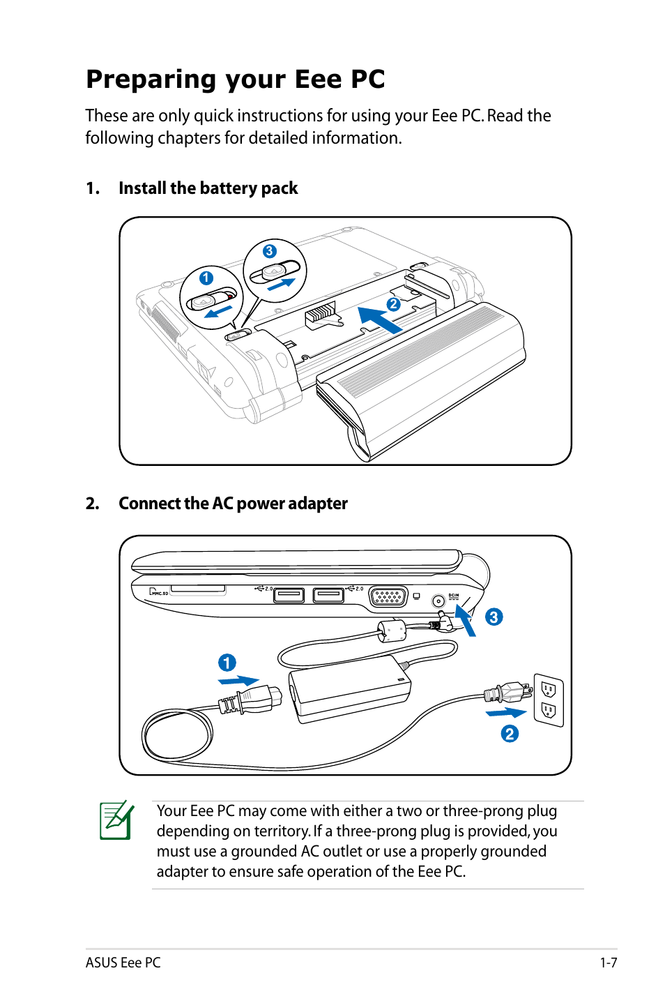 Preparing your eee pc | Asus Eee PC 904HA/XP User Manual | Page 11 / 84