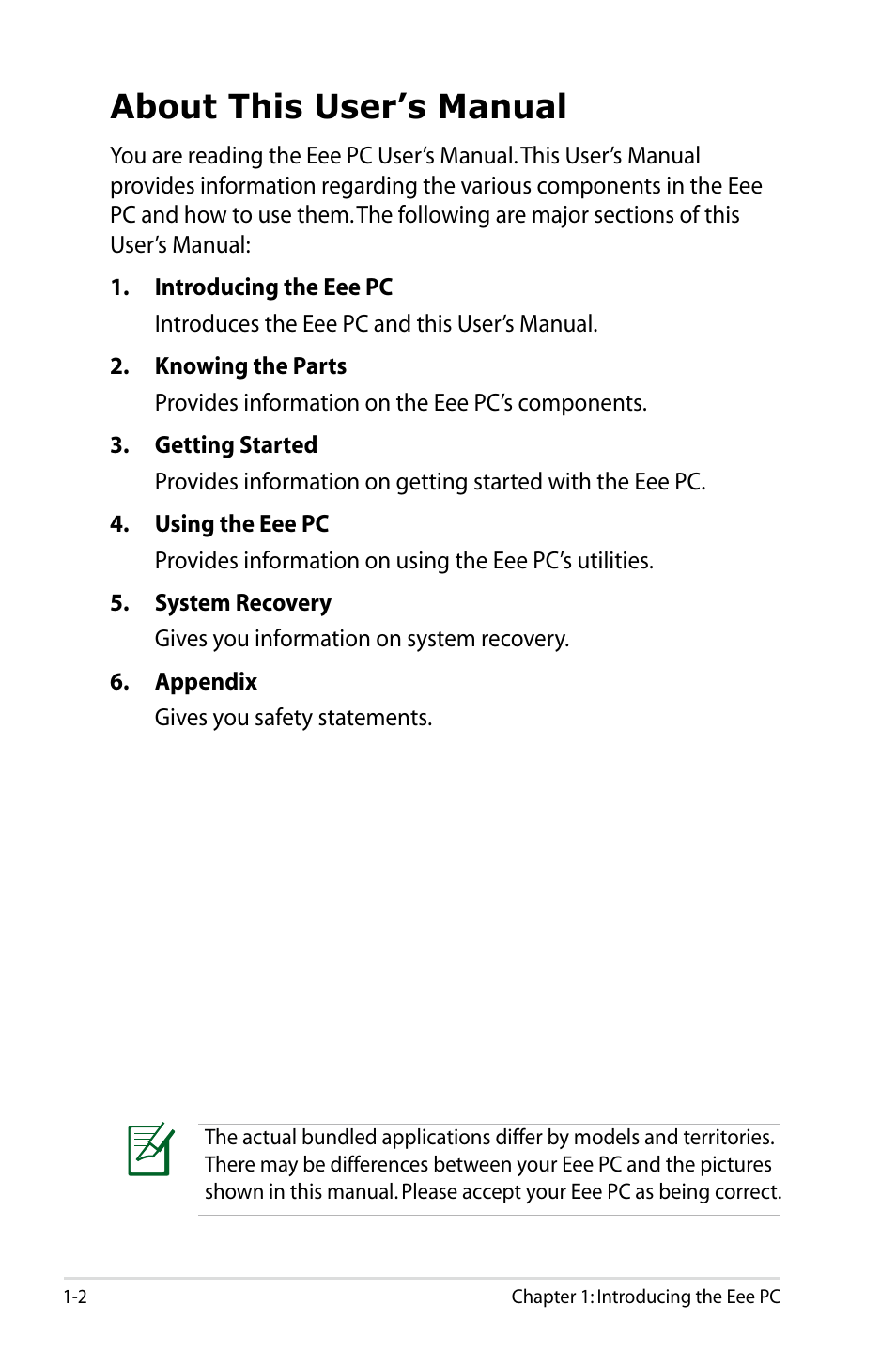 About this user’s manual | Asus Eee PC 904HA/XP User Manual | Page 6 / 84