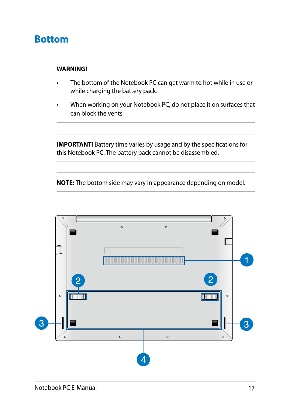 Bottom | Asus PU301LA User Manual | Page 17 / 130