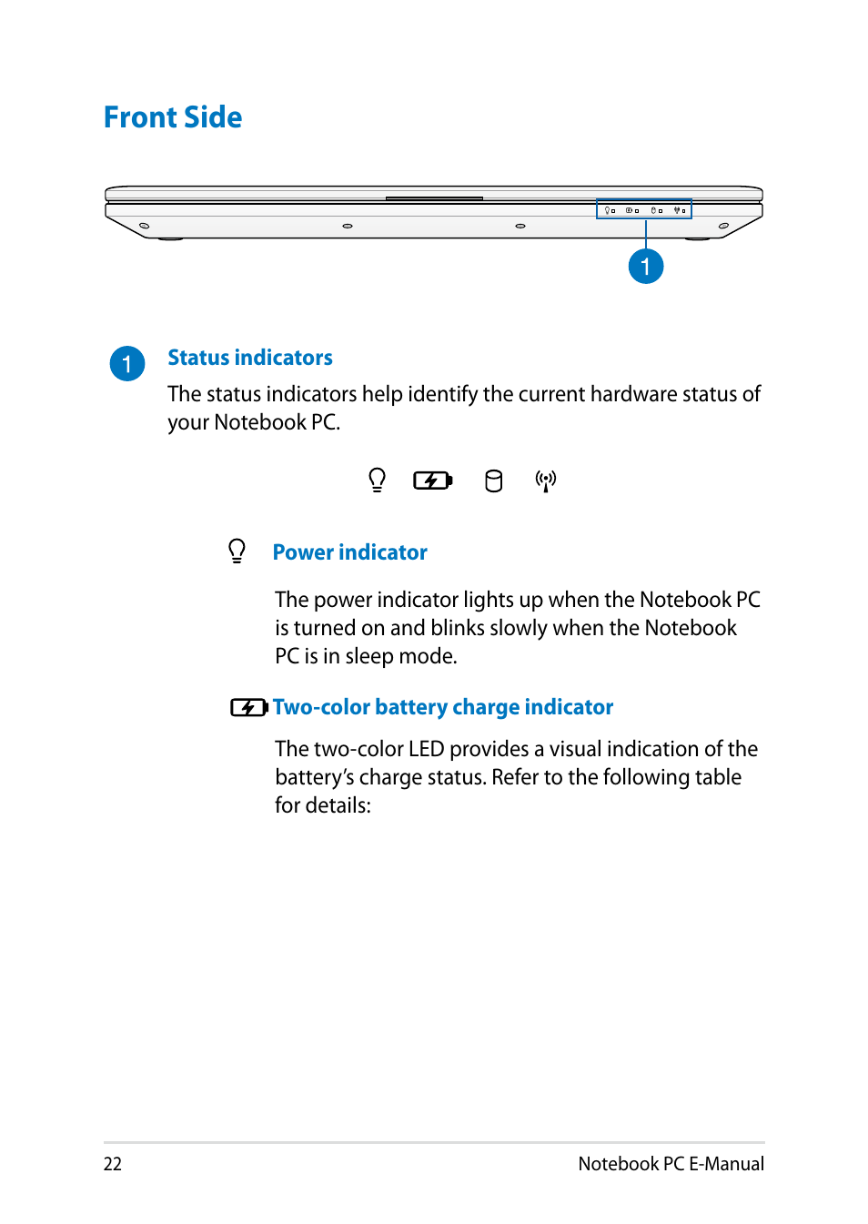 Front side | Asus PU301LA User Manual | Page 22 / 130