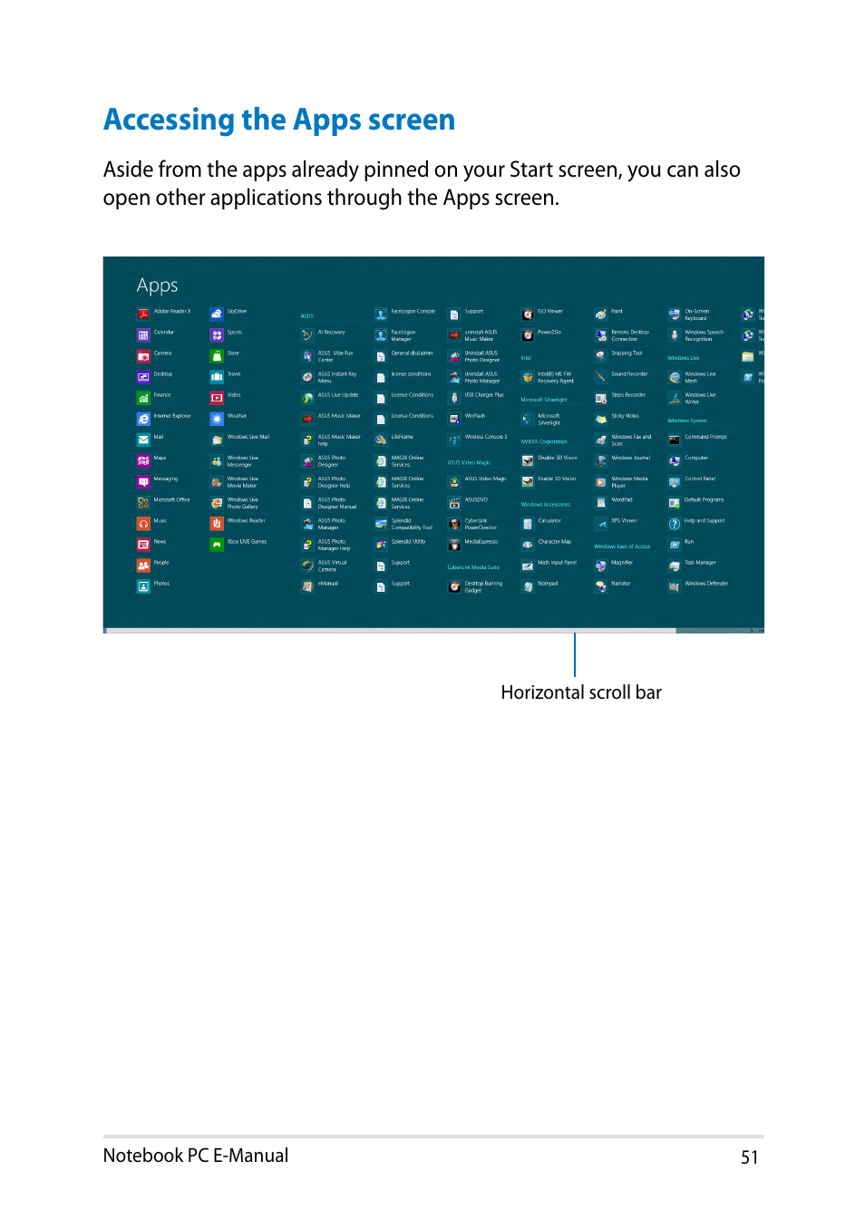 Accessing the apps screen | Asus PU301LA User Manual | Page 51 / 130