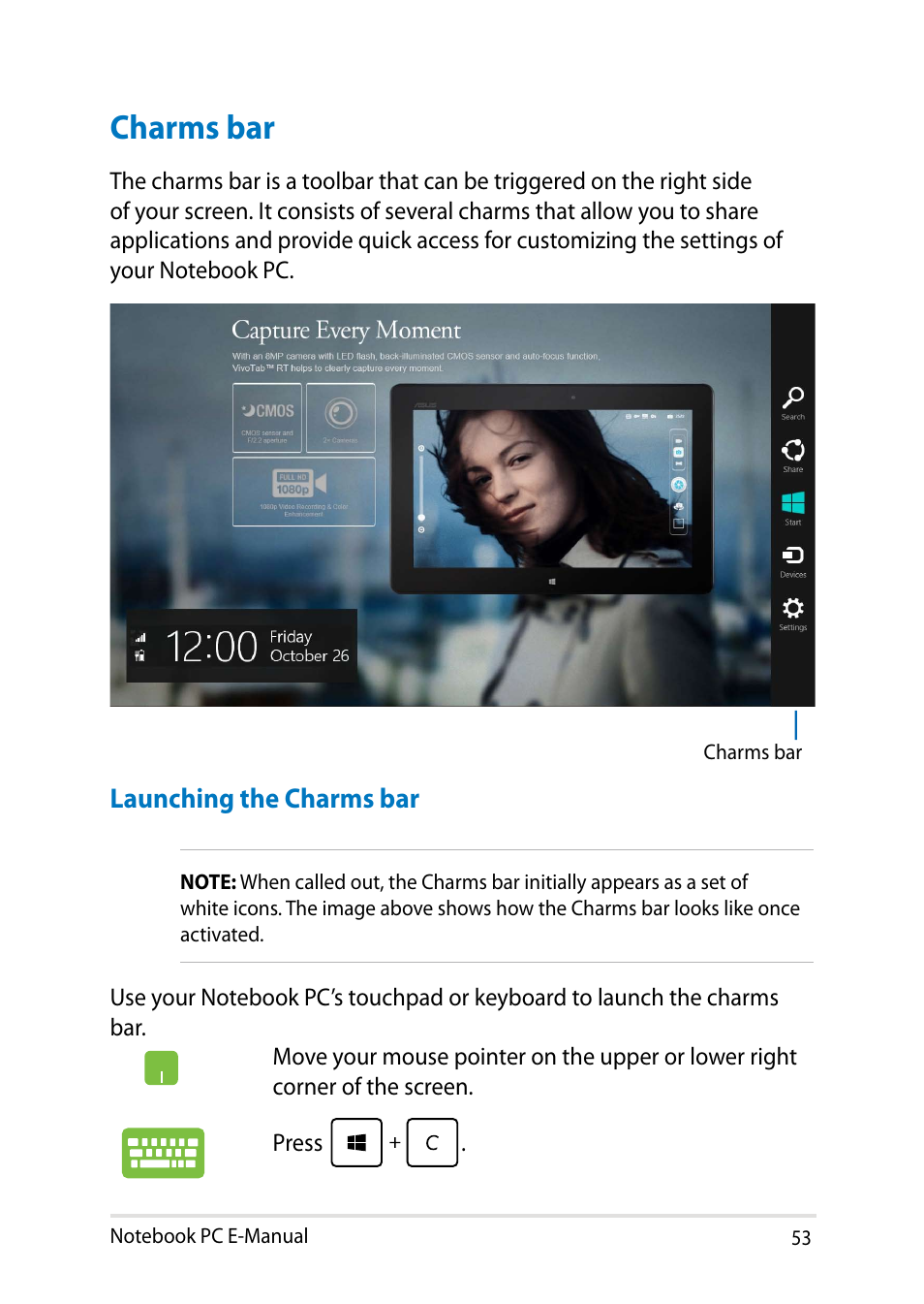 Charms bar | Asus PU301LA User Manual | Page 53 / 130