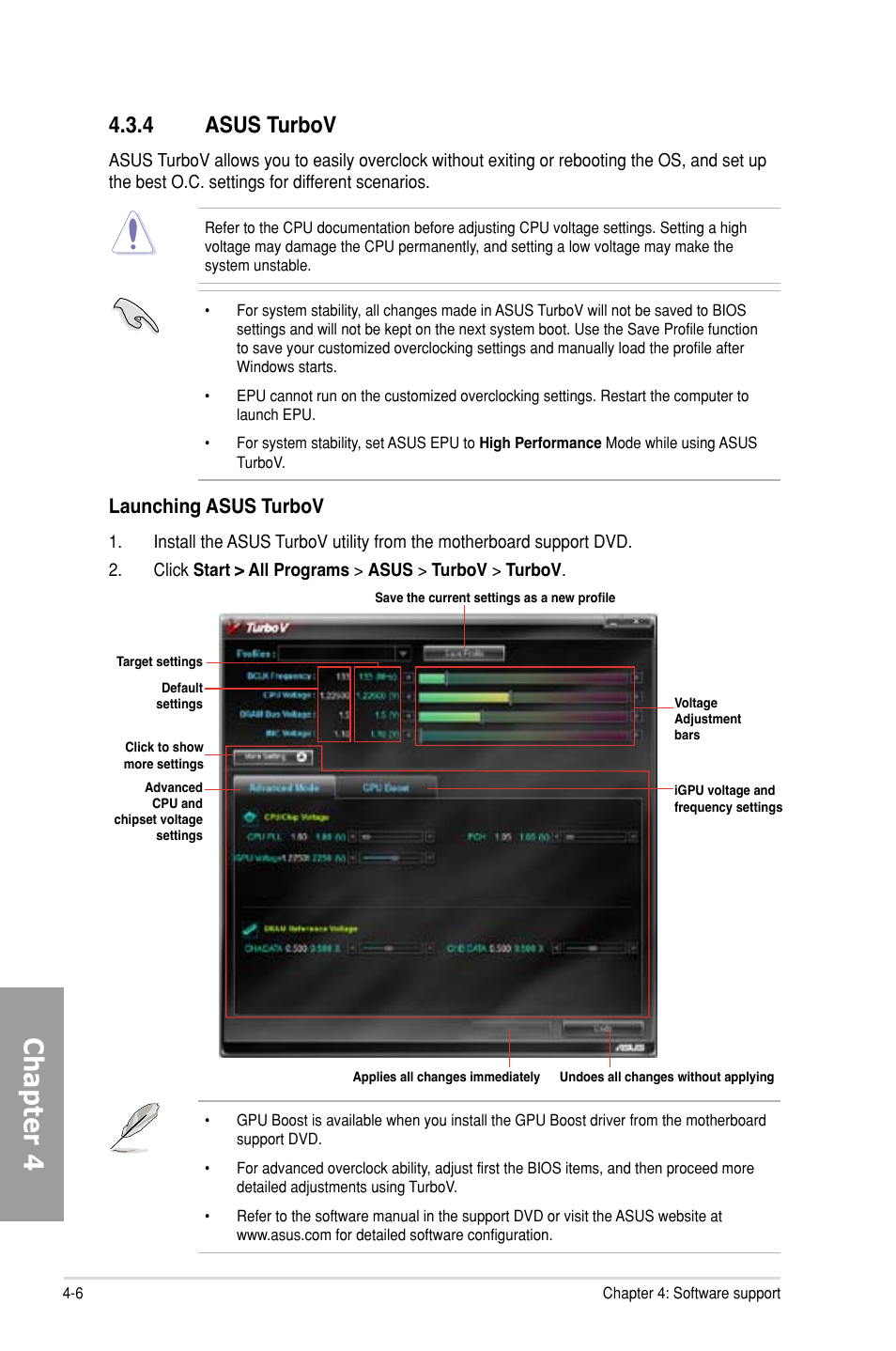 Chapter 4, 4 asus turbov, Launching asus turbov | Asus P7H55-M PRO User Manual | Page 98 / 104
