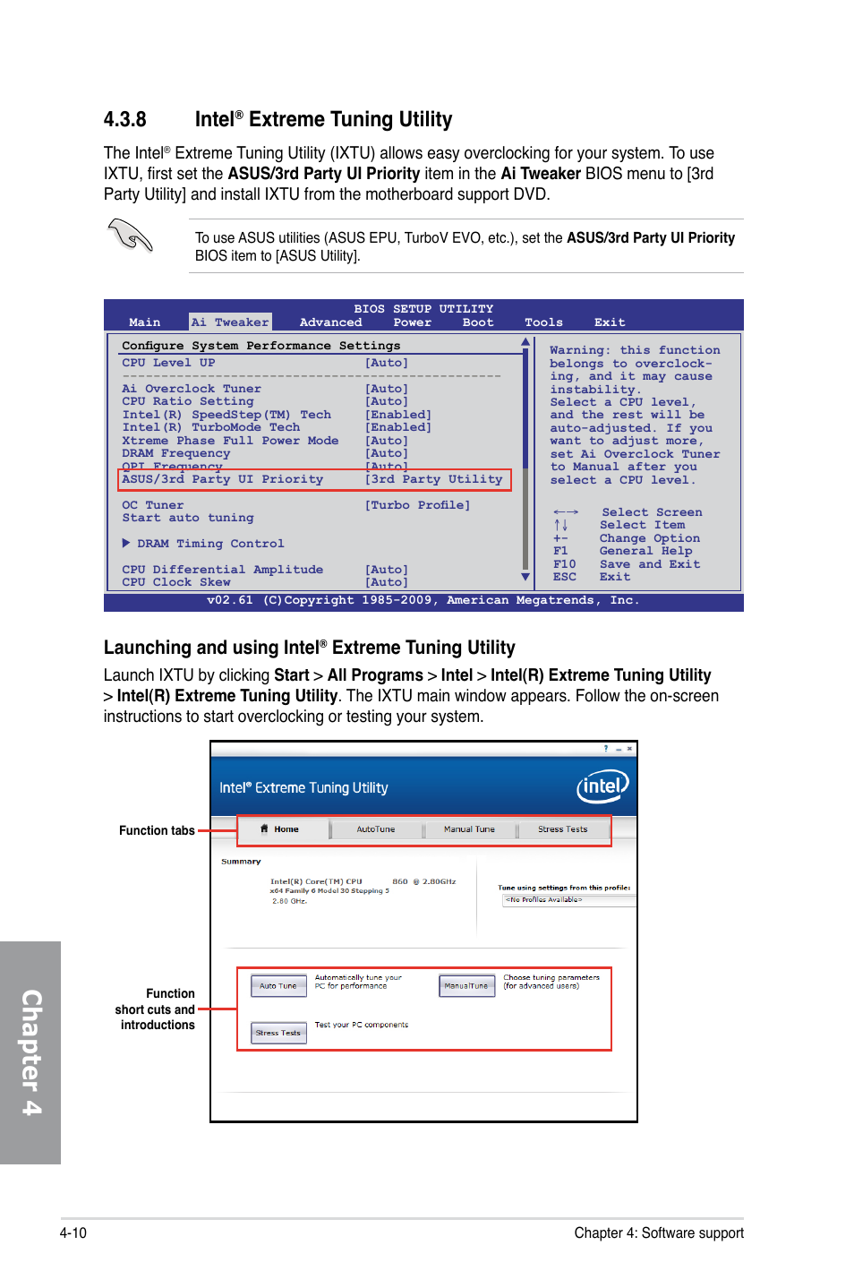 8 intel® extreme tuning utility, Intel, Extreme tuning utility -10 | Chapter 4, 8 intel, Extreme tuning utility, Launching and using intel, The intel | Asus P7P55D-E PRO User Manual | Page 108 / 124