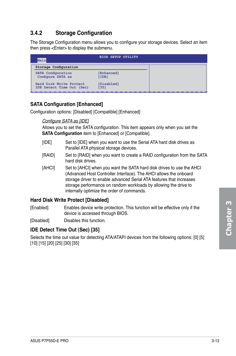 2 storage configuration, Storage configuration -13, Chapter 3 | Asus P7P55D-E PRO User Manual | Page 73 / 124