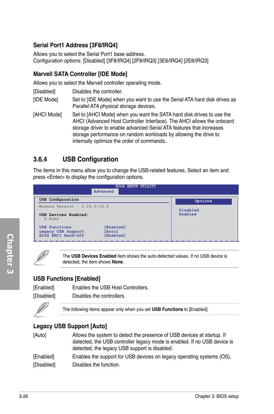 4 usb configuration, Usb configuration -26, Chapter 3 | Asus P7P55D-E PRO User Manual | Page 86 / 124