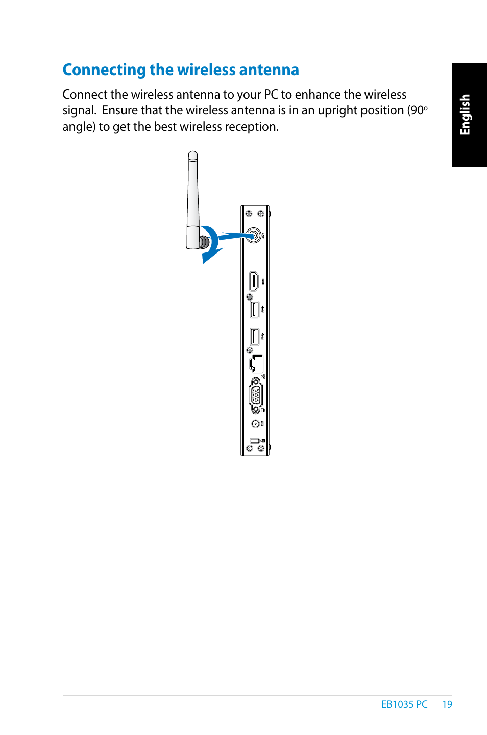 Connecting the wireless antenna | Asus EB1035 User Manual | Page 19 / 61