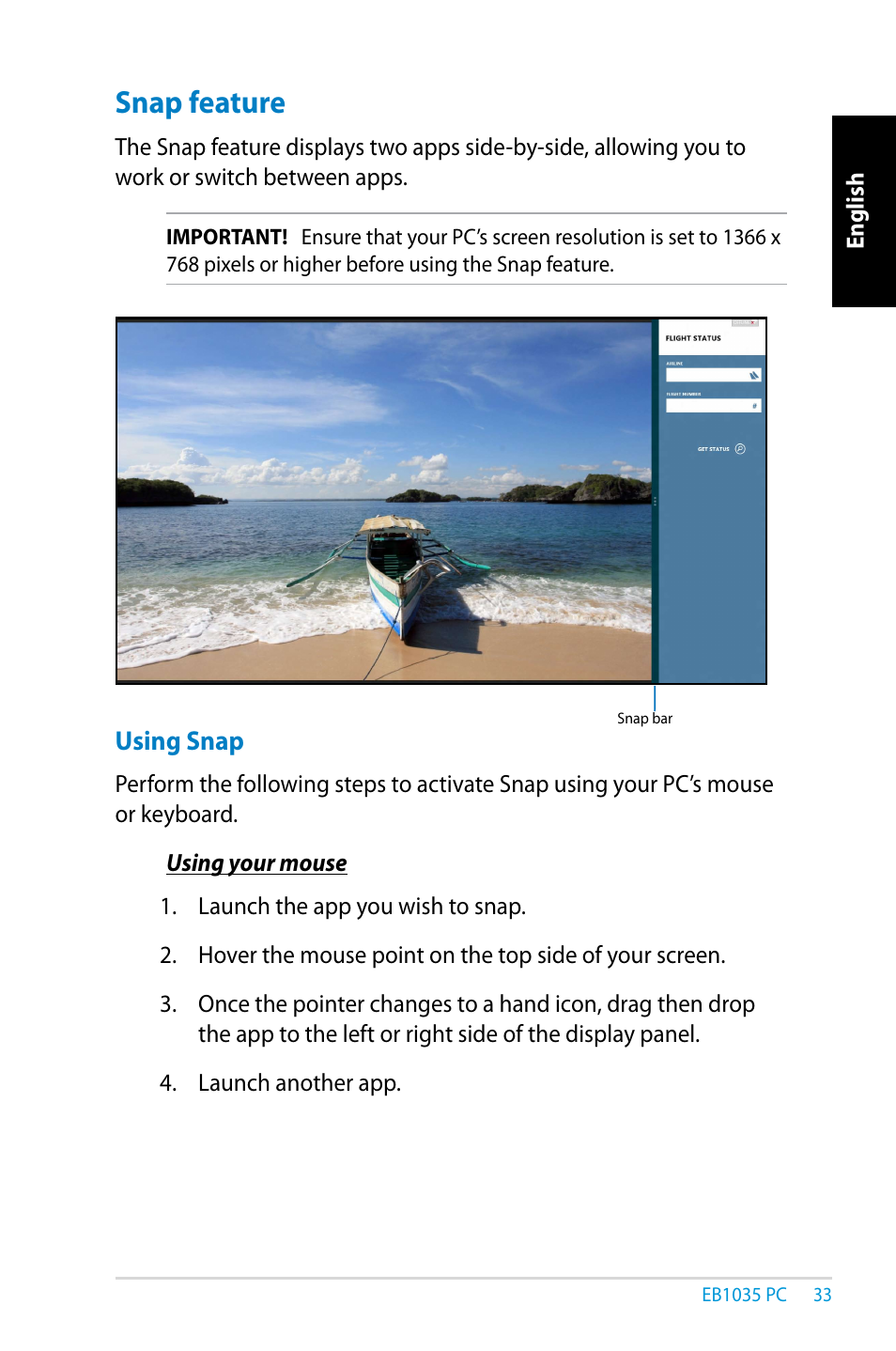 Snap feature | Asus EB1035 User Manual | Page 33 / 61
