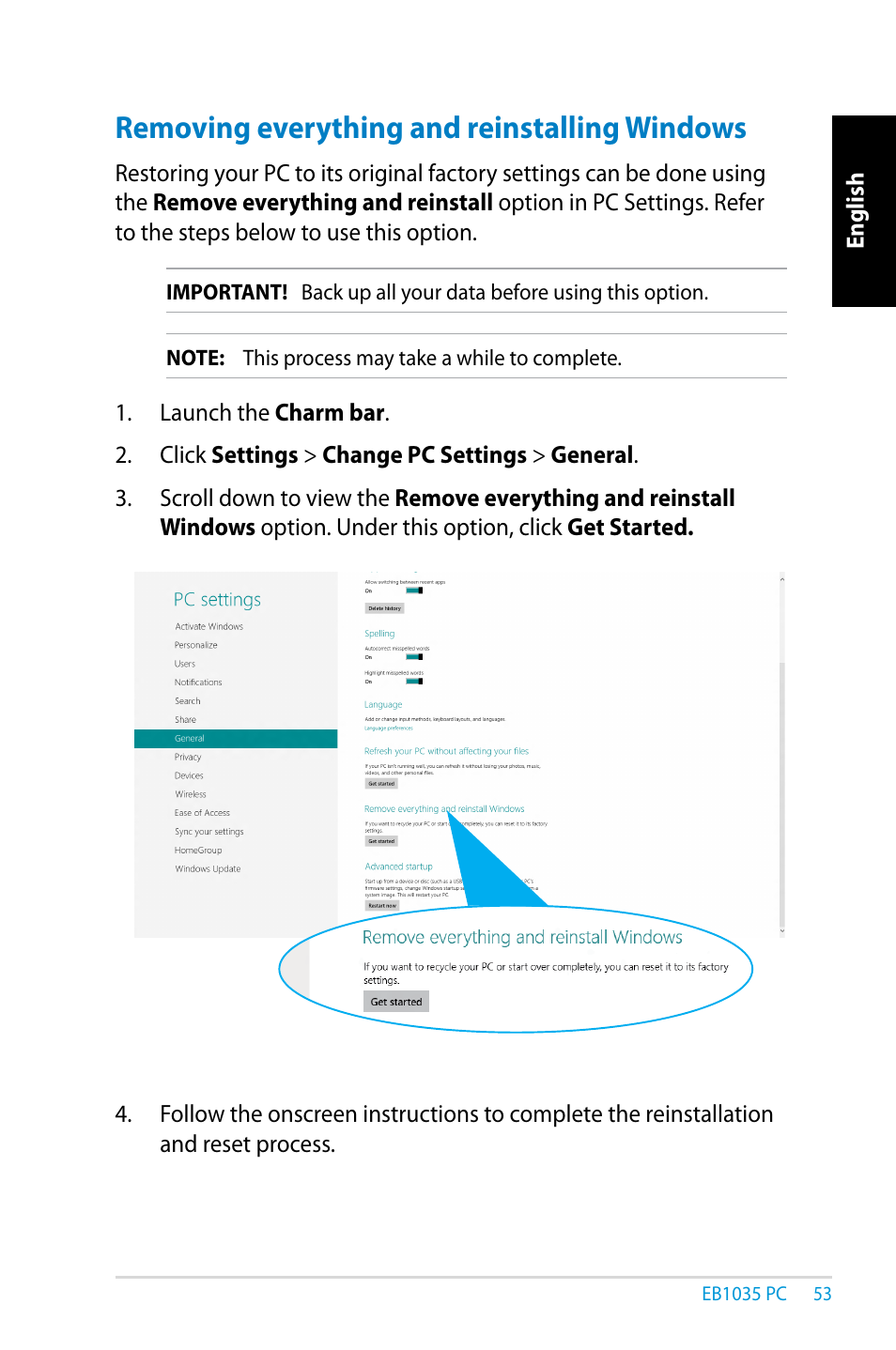 Removing everything and reinstalling windows | Asus EB1035 User Manual | Page 53 / 61