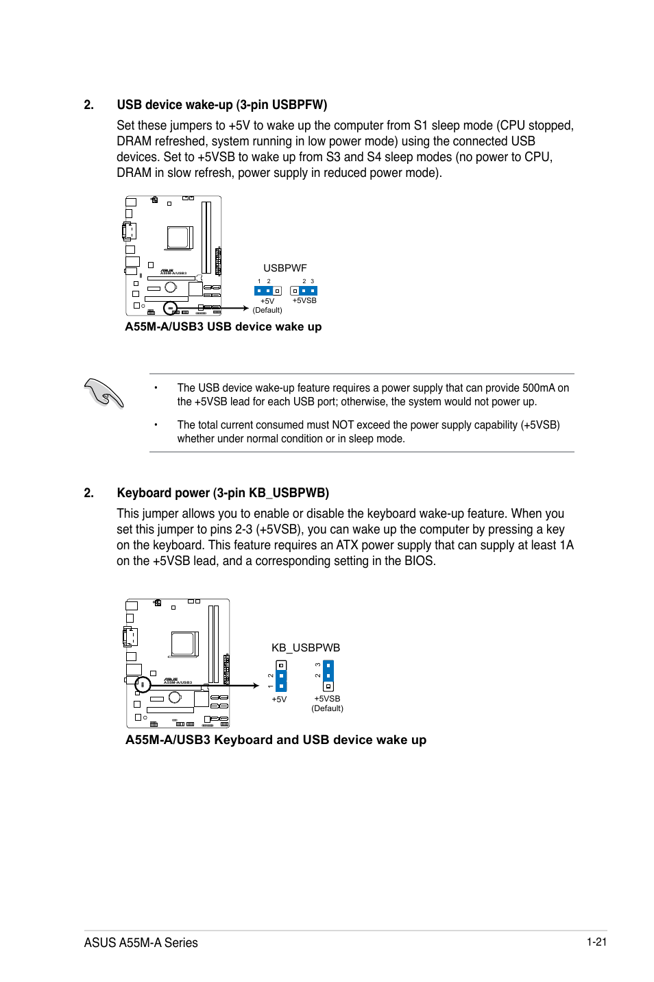 Asus a55m-a series, A55m-a/usb3 keyboard and usb device wake up | Asus A55M-A/USB3 User Manual | Page 33 / 78