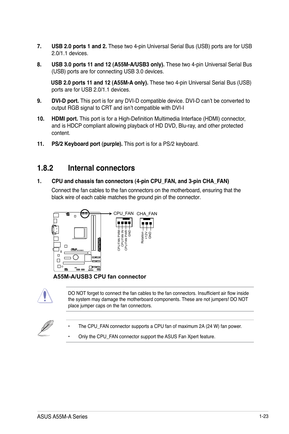 2 internal connectors, Internal connectors -23 | Asus A55M-A/USB3 User Manual | Page 35 / 78