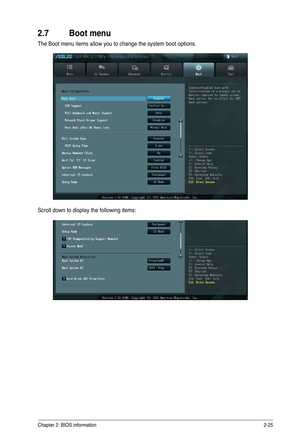 7 boot menu, 7 boot menu -25 | Asus A55M-A/USB3 User Manual | Page 67 / 78