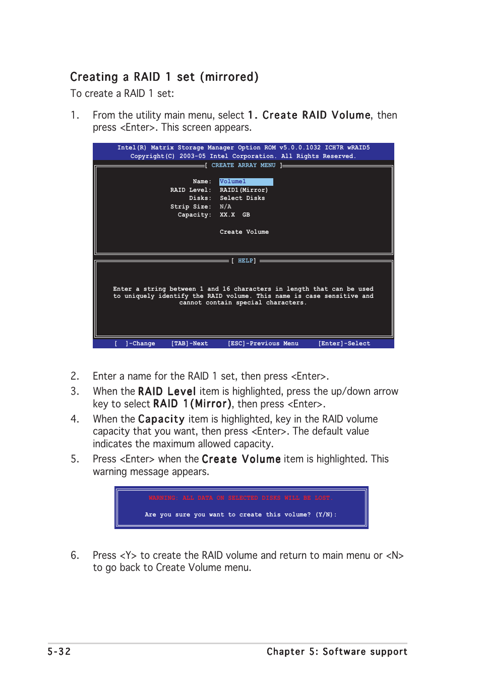 Creating a raid 1 set (mirrored) | Asus N4L-VM DH User Manual | Page 138 / 148