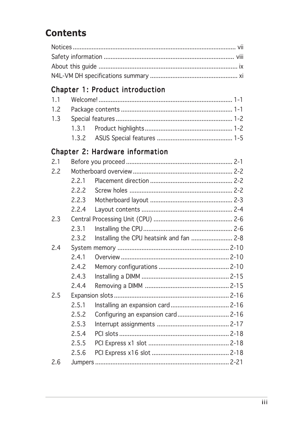 Asus N4L-VM DH User Manual | Page 3 / 148