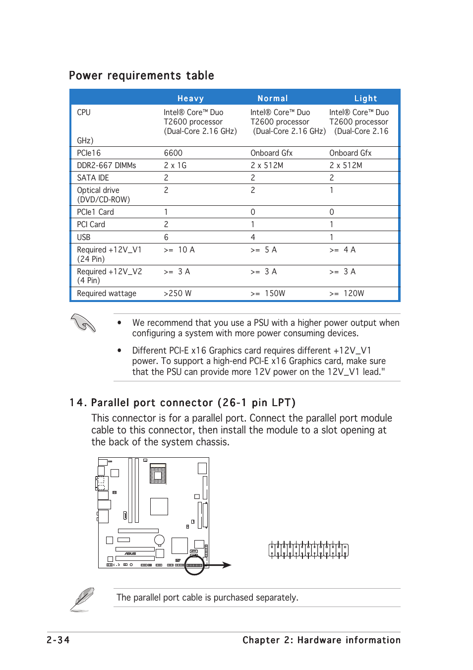 Power requirements table | Asus N4L-VM DH User Manual | Page 56 / 148