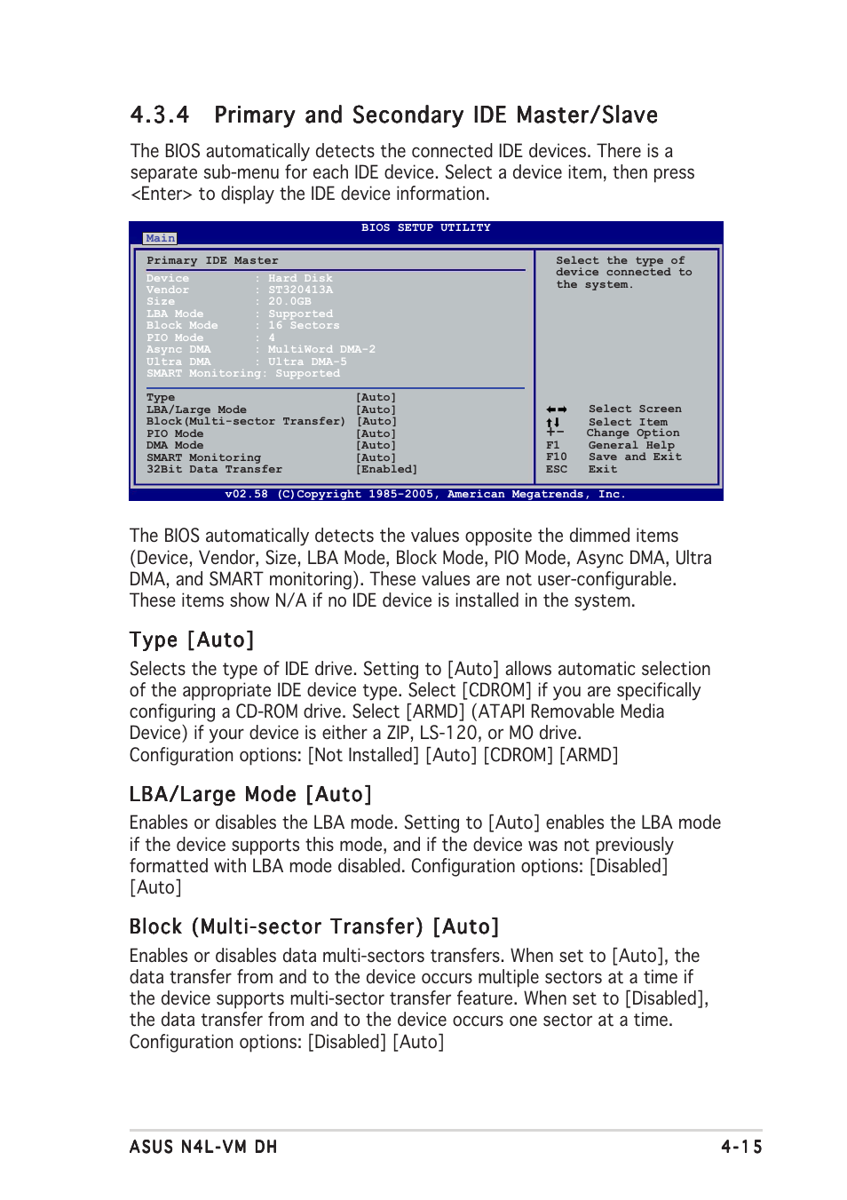 Type [auto, Lba/large mode [auto, Block (multi-sector transfer) [auto | Asus N4L-VM DH User Manual | Page 79 / 148