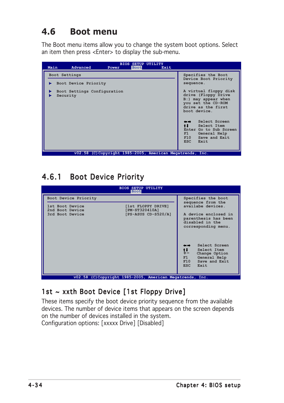 6 boot menu, 1st ~ xxth boot device [1st floppy drive | Asus N4L-VM DH User Manual | Page 98 / 148