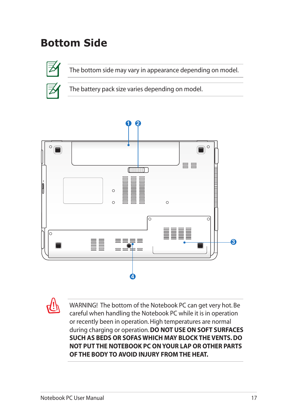 Bottom side | Asus X4KVM User Manual | Page 17 / 114