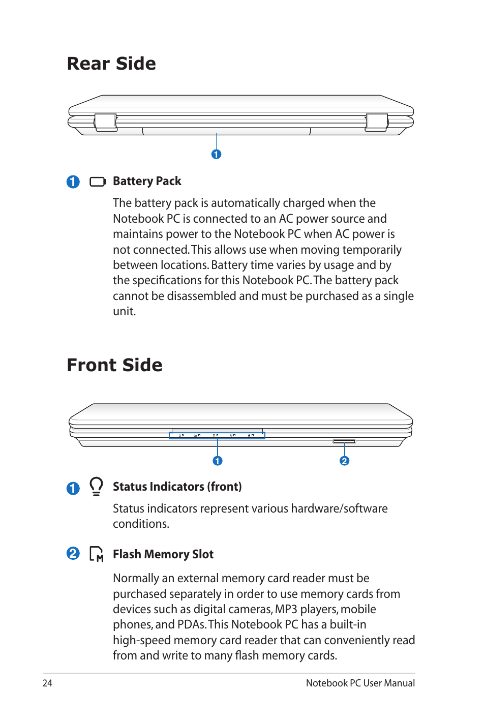 Rear side, Front side, Rear side front side | Asus X4KVM User Manual | Page 24 / 114