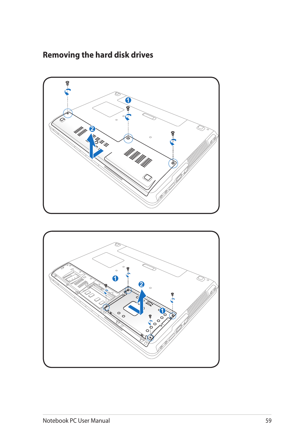 Removing the hard disk drives | Asus X4KVM User Manual | Page 59 / 114