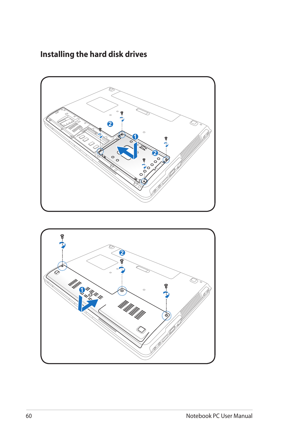 Installing the hard disk drives | Asus X4KVM User Manual | Page 60 / 114