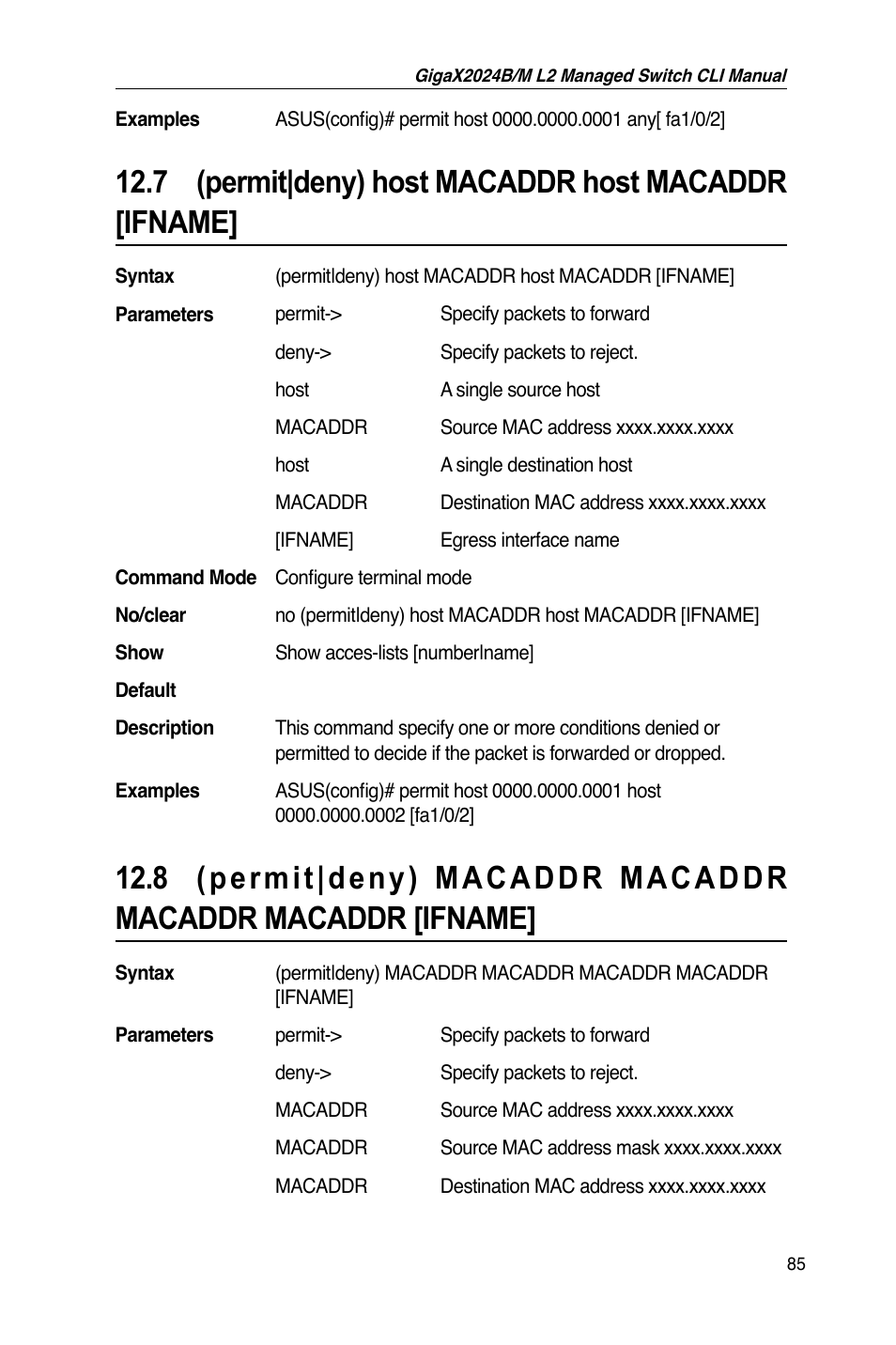 7 (permit|deny) host macaddr host macaddr [ifname | Asus GigaX2024B User Manual | Page 105 / 245