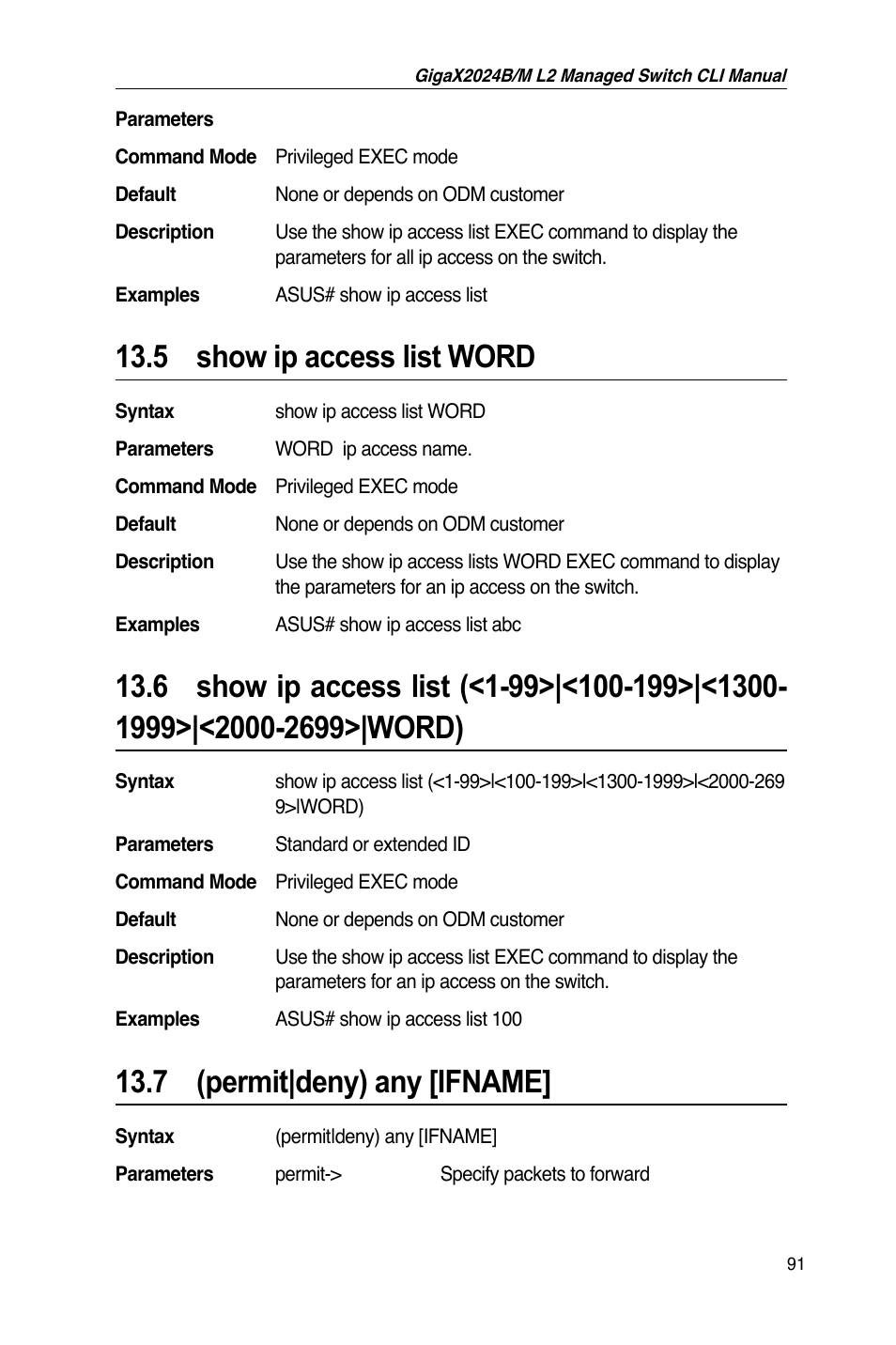 5 show ip access list word, 7 (permit|deny) any [ifname | Asus GigaX2024B User Manual | Page 111 / 245