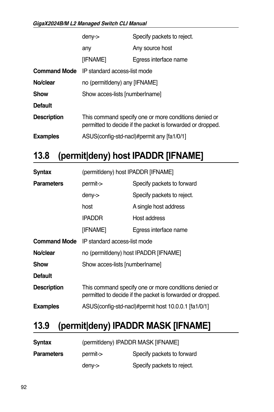 8 (permit|deny) host ipaddr [ifname, 9 (permit|deny) ipaddr mask [ifname | Asus GigaX2024B User Manual | Page 112 / 245