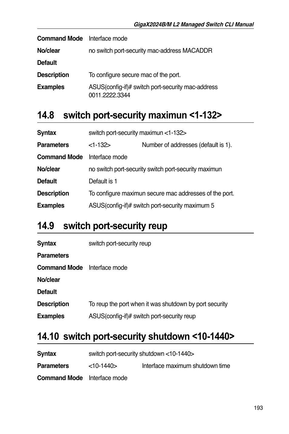 9 switch port-security reup | Asus GigaX2024B User Manual | Page 213 / 245