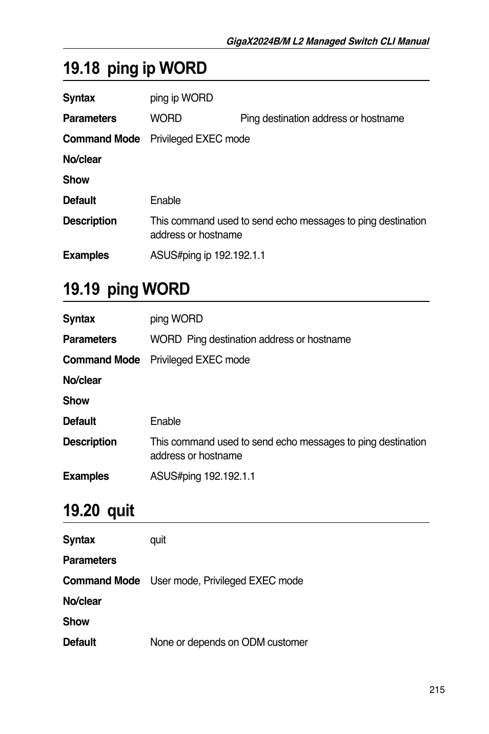 18 ping ip word, 19 ping word, 20 quit | Asus GigaX2024B User Manual | Page 235 / 245