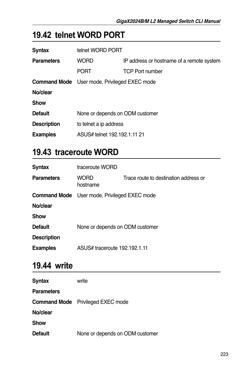 42 telnet word port, 43 traceroute word, 44 write | Asus GigaX2024B User Manual | Page 243 / 245