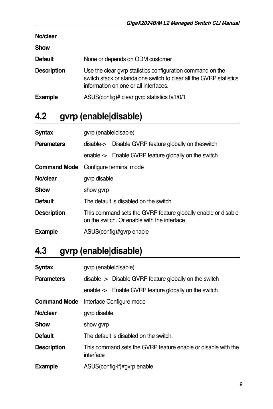2 gvrp (enable|disable), 3 gvrp (enable|disable) | Asus GigaX2024B User Manual | Page 29 / 245