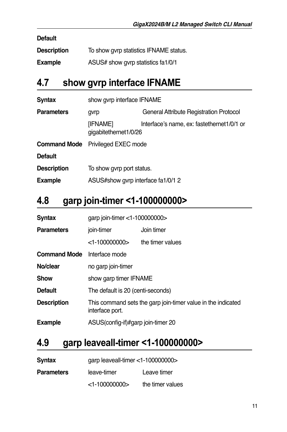 7 show gvrp interface ifname | Asus GigaX2024B User Manual | Page 31 / 245