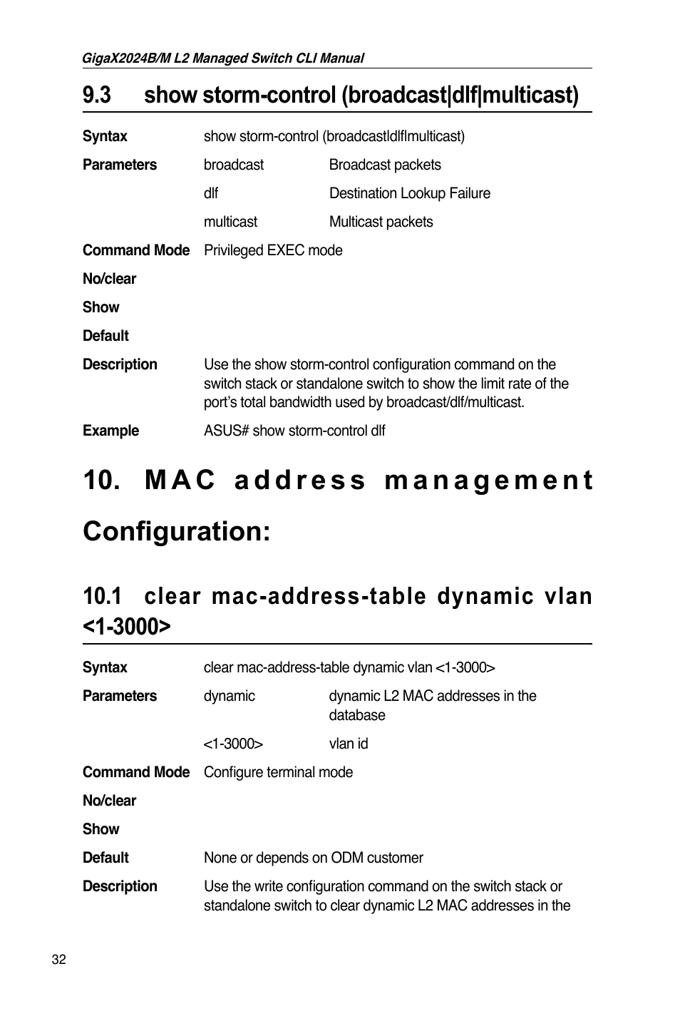 3 show storm-control (broadcast|dlf|multicast) | Asus GigaX2024B User Manual | Page 52 / 245