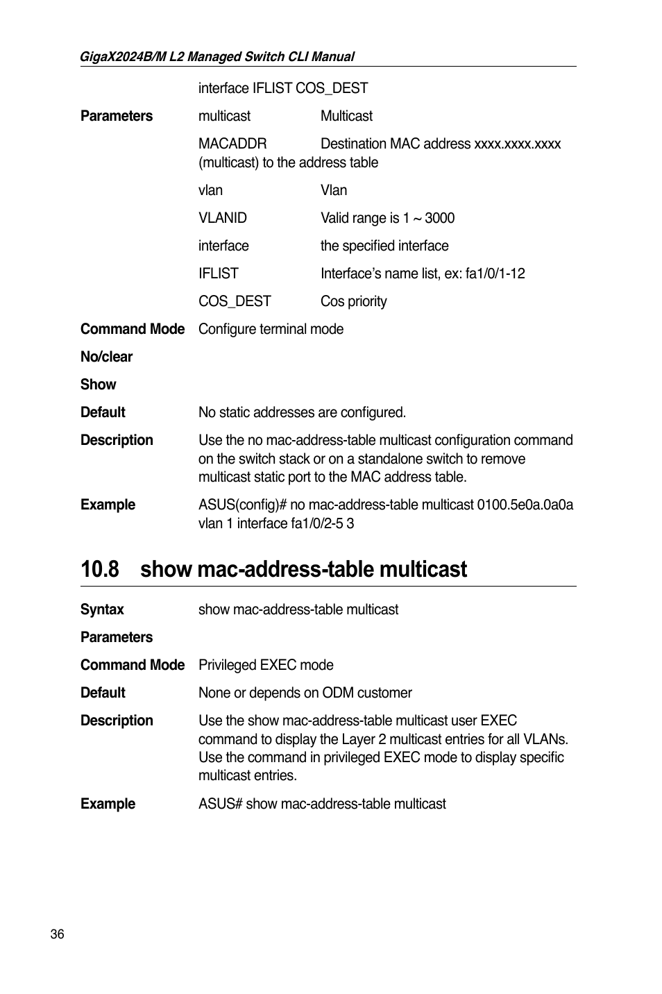 8 show mac-address-table multicast | Asus GigaX2024B User Manual | Page 56 / 245