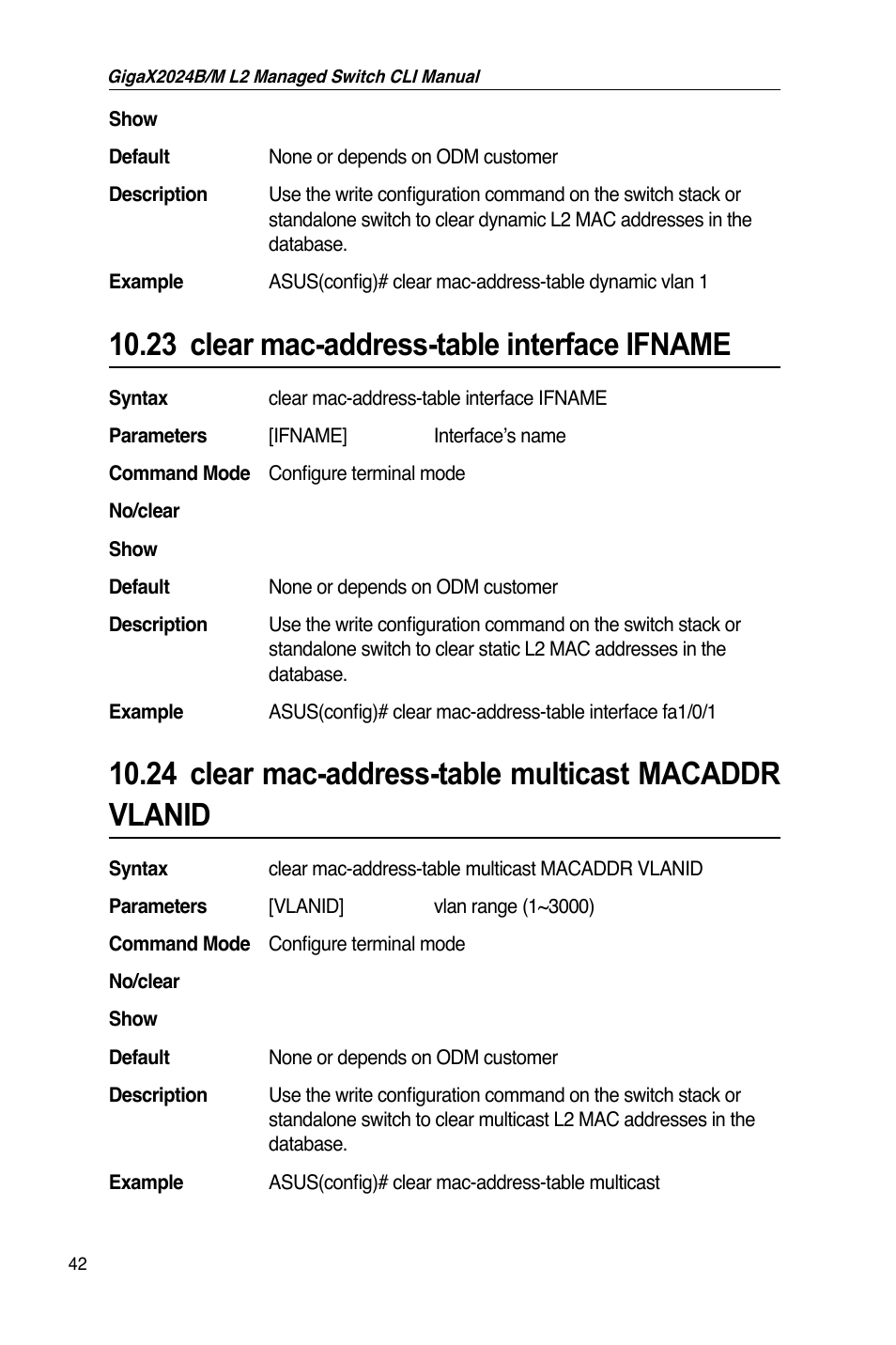 23 clear mac-address-table interface ifname | Asus GigaX2024B User Manual | Page 62 / 245