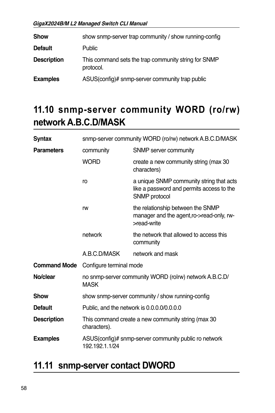 11 snmp-server contact dword | Asus GigaX2024B User Manual | Page 78 / 245