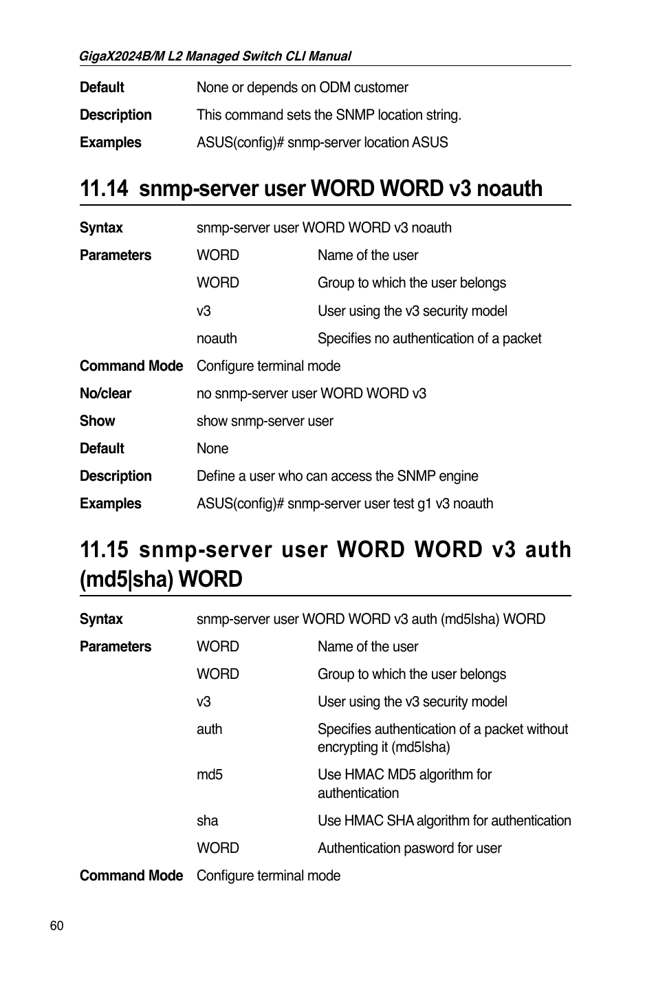 14 snmp-server user word word v3 noauth | Asus GigaX2024B User Manual | Page 80 / 245