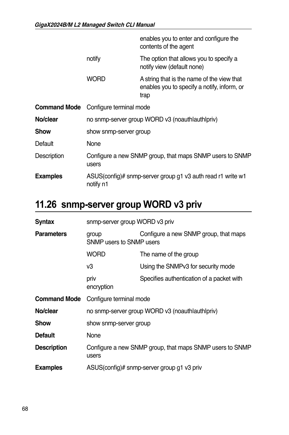 26 snmp-server group word v3 priv | Asus GigaX2024B User Manual | Page 88 / 245