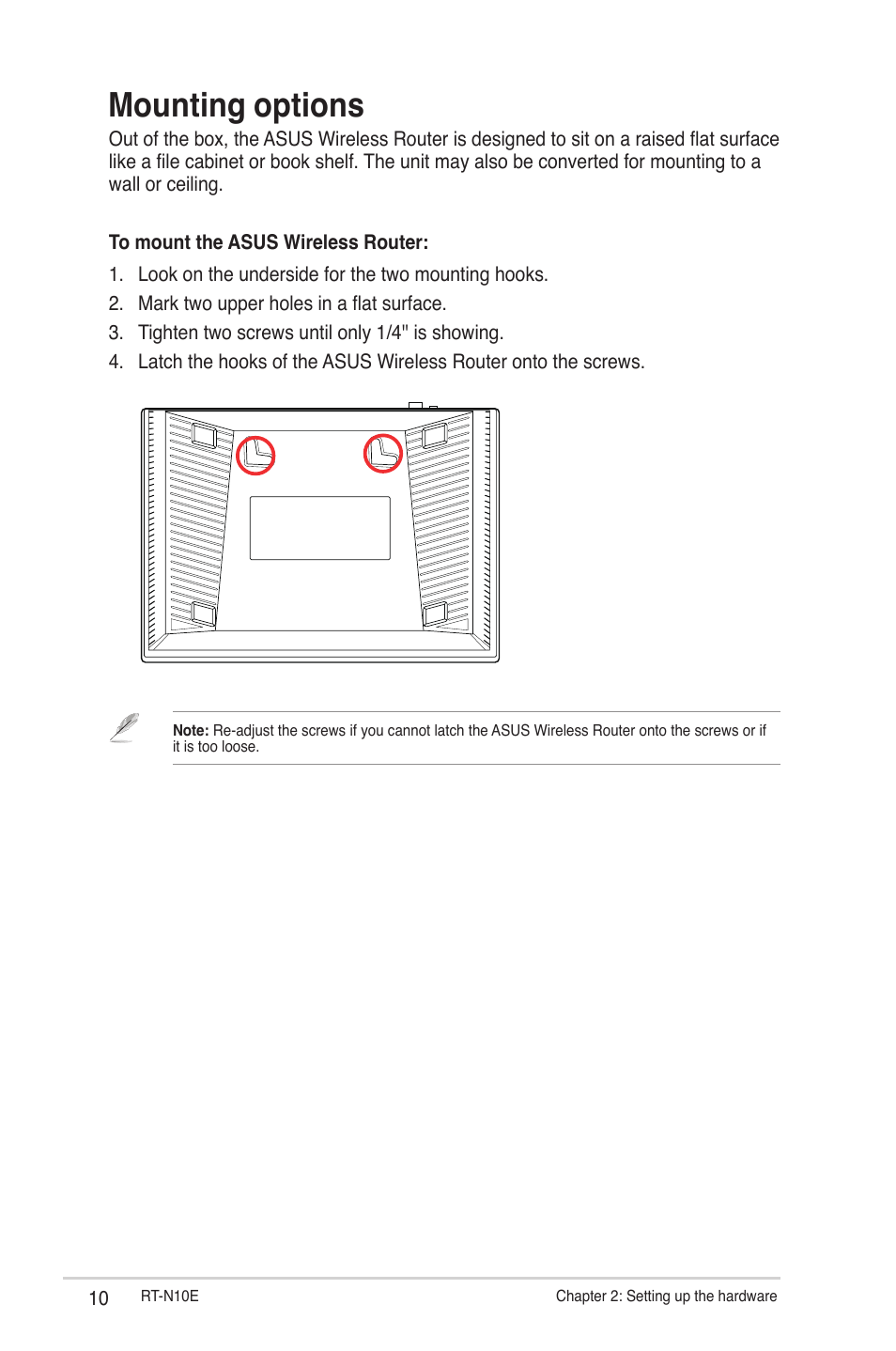 Mounting options | Asus RT-N10E (VER.B1) User Manual | Page 10 / 52
