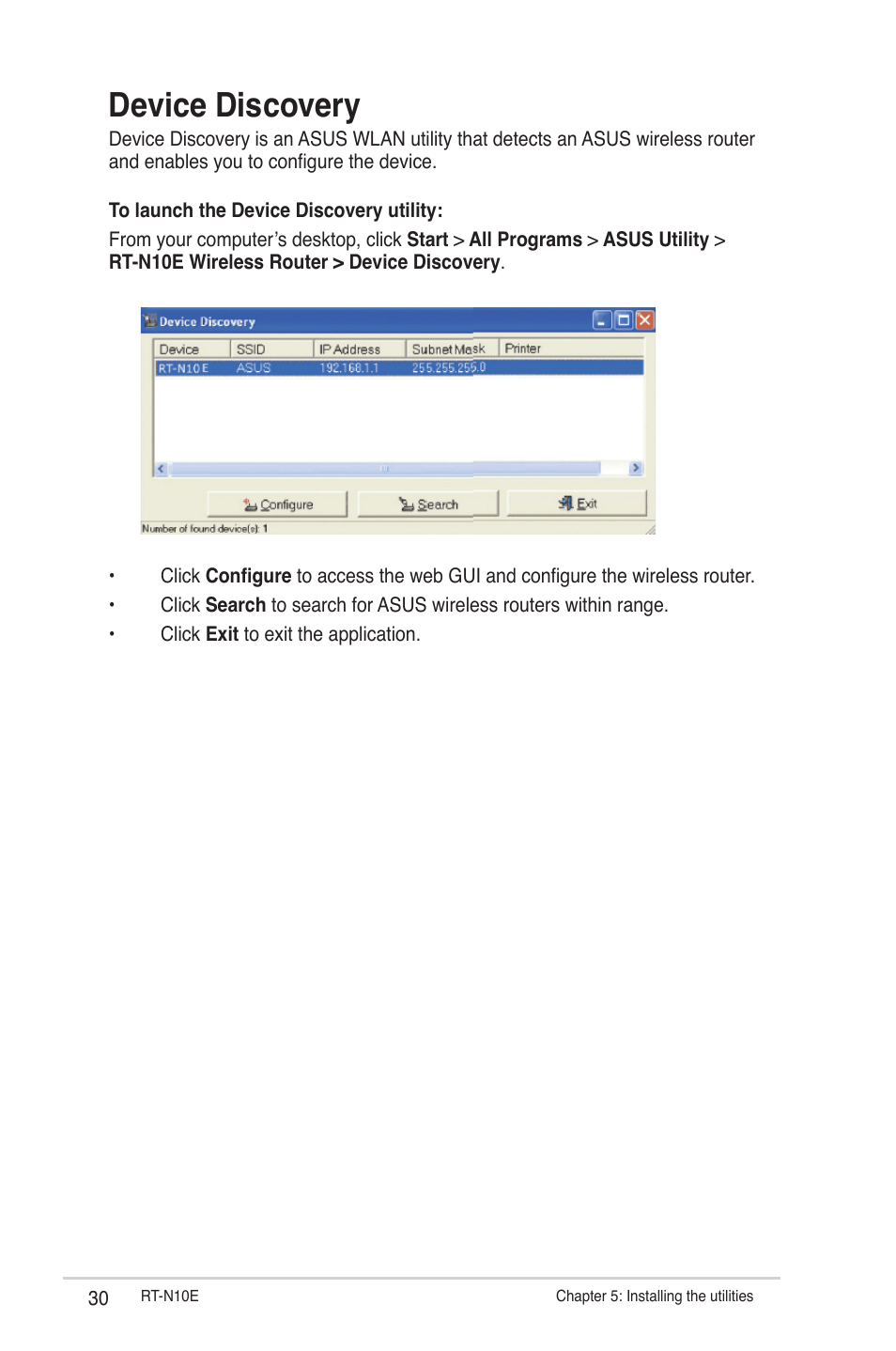 Device discovery | Asus RT-N10E (VER.B1) User Manual | Page 30 / 52