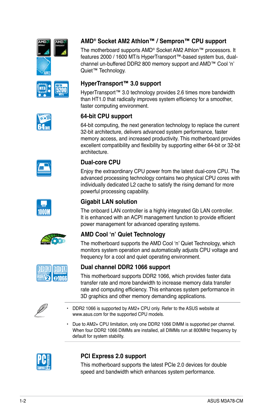 Asus M3A78-CM User Manual | Page 12 / 62