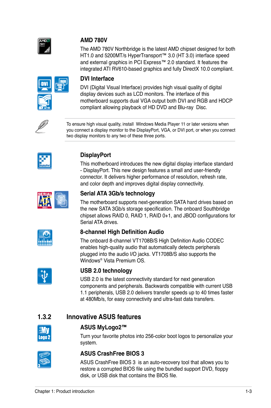 2 innovative asus features, Innovative asus features -3 | Asus M3A78-CM User Manual | Page 13 / 62