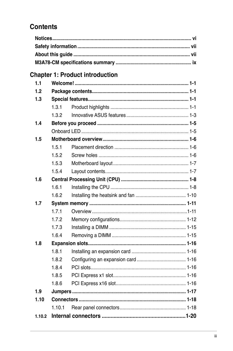 Asus M3A78-CM User Manual | Page 3 / 62