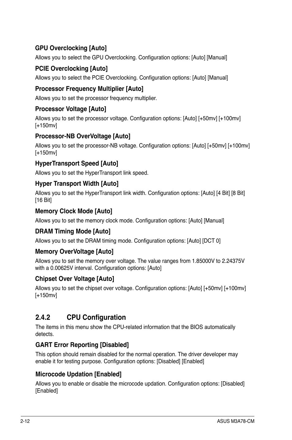 2 cpu configuration, Cpu configuration -12 | Asus M3A78-CM User Manual | Page 50 / 62