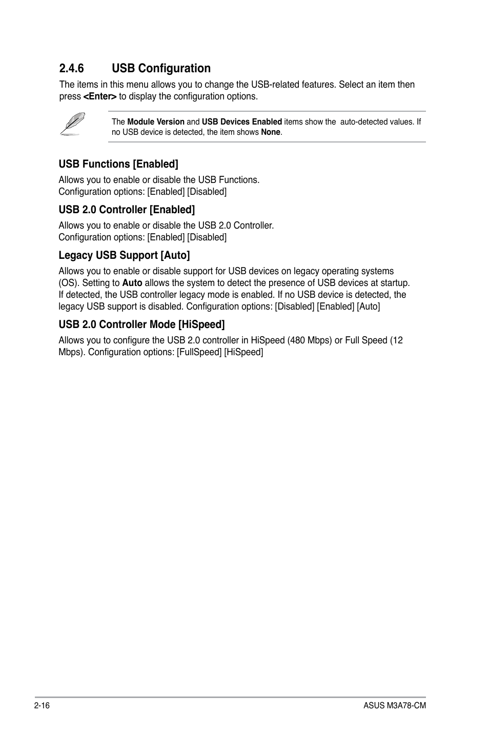 6 usb configuration, Usb configuration -16 | Asus M3A78-CM User Manual | Page 54 / 62